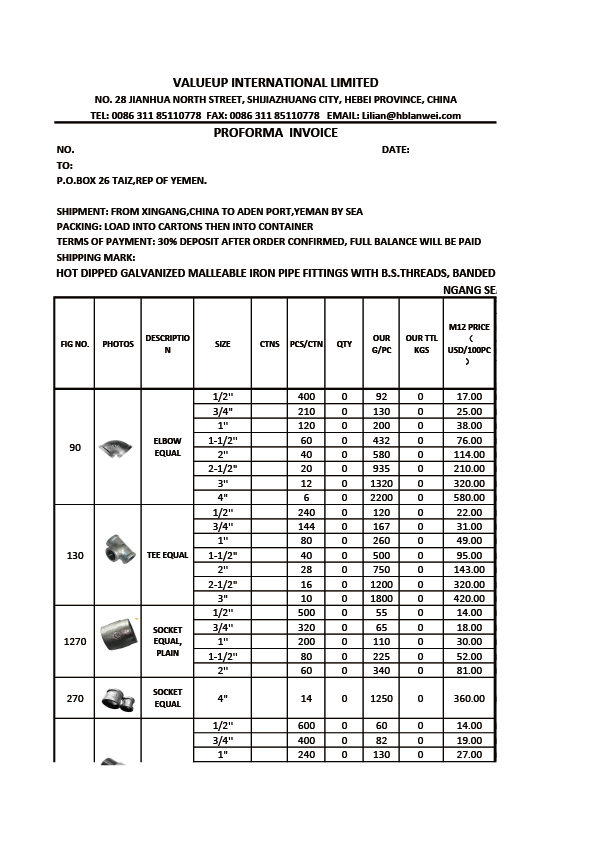 Yemen Malleable Iron Pipe Fittings